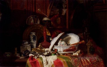 Gustave Jacquet Painting - Trinquier Antoine Guillaume Naturaleza muerta con platos, un jarrón, un candelabro y otros objetos Gustave Jean Jacquet